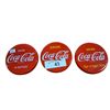 Image 1 : Set of 3 enamel Coca-Cola button coasters, very hard to find 4" diameter