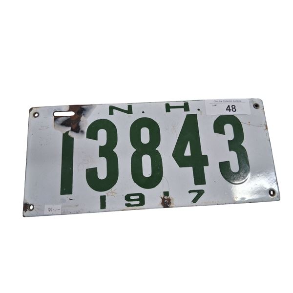 Antique 1917 porcelain New Hampshire license plate