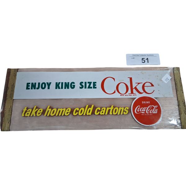 NOS 1950s king size Coke door/window ad 13"x4.5"