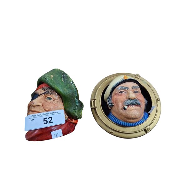 2 1950s Skipper and Pirate chalkware heads made in England 6"