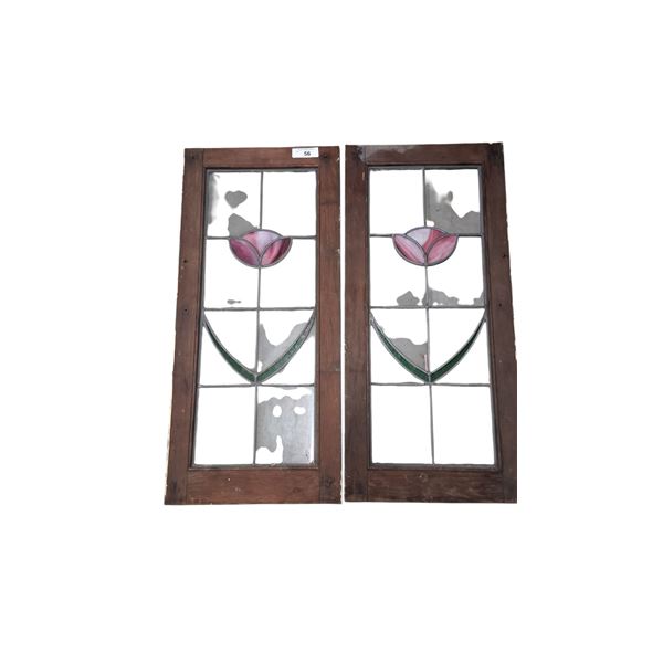 Pair of vintage stained glass windows, need TLC as seen 34"x15" each