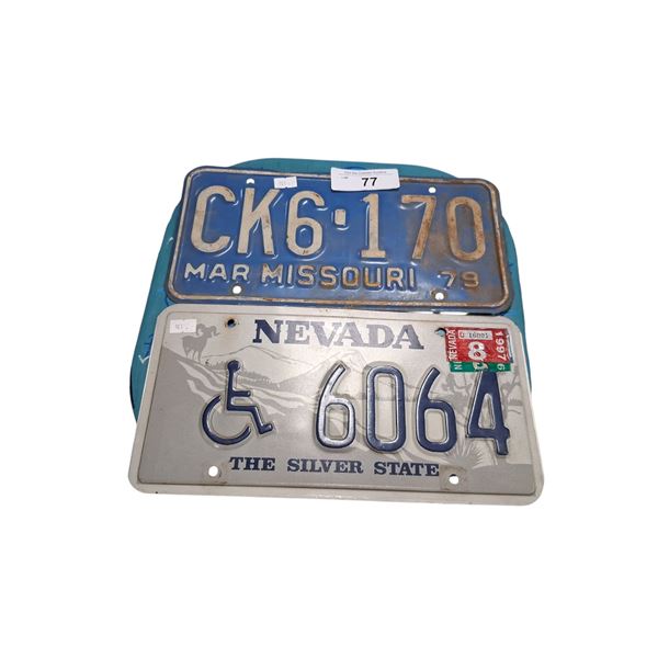 2 US license plates Missouri 79 & Nevada 97