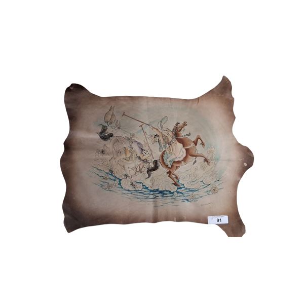 Beautifully hand painted scene on leather 26"x20"