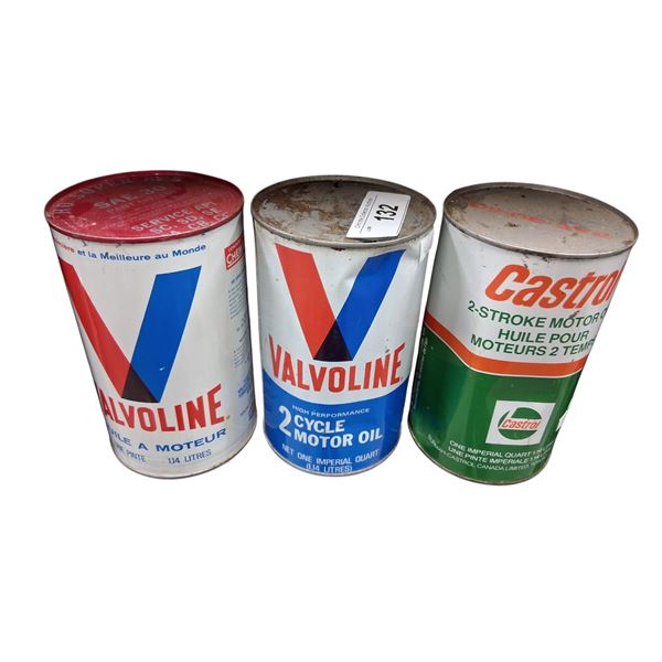 3 1 quart oil tins Valvoline, Castrol