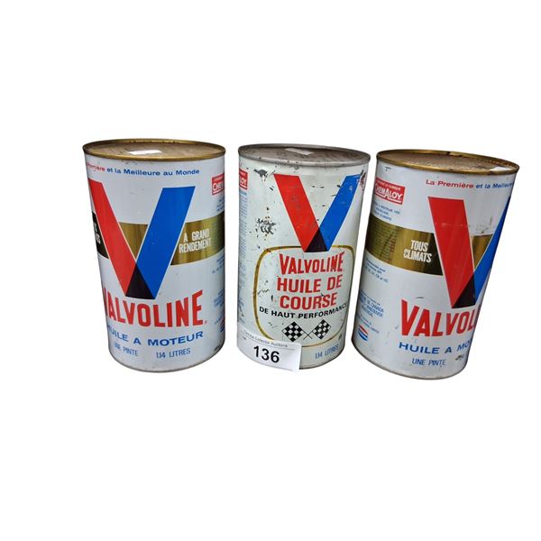 3 1 quart Valvoline oil tins