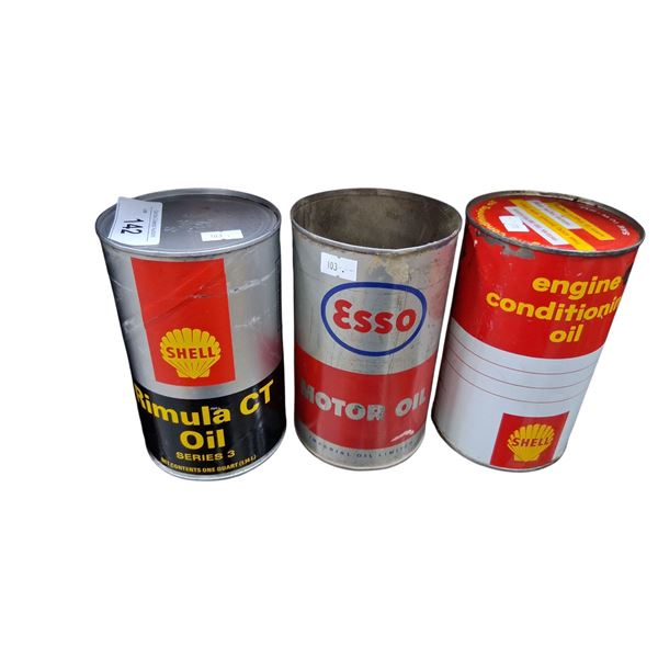 3 vintage 1 quart oil cans, Shell