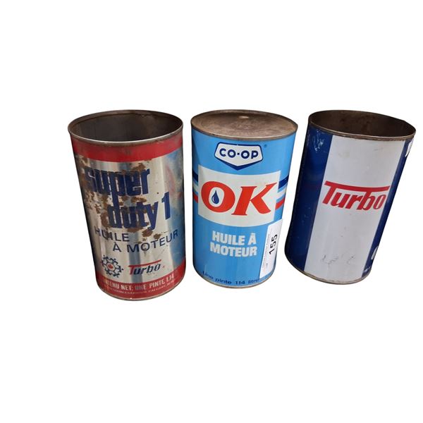 3 1 quart oil tins, Co-op, Turbo, Super Duty