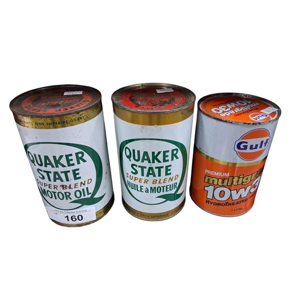 3 1 quart oil tins Quaker State & Gulf