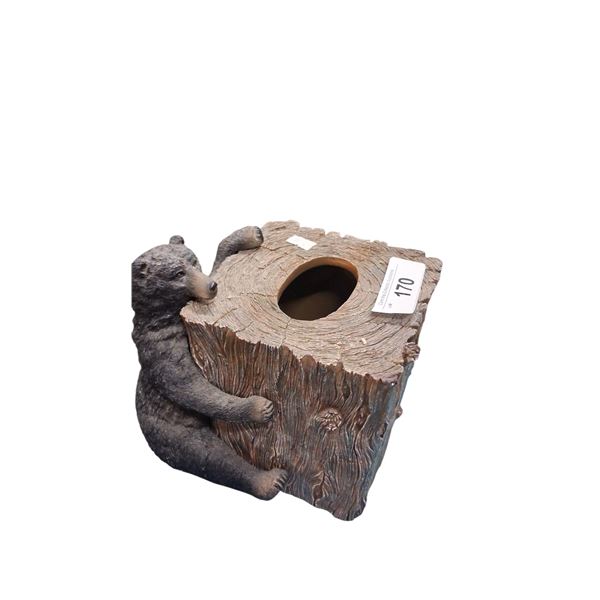 Bear tissue box made of resin, great for the cabin