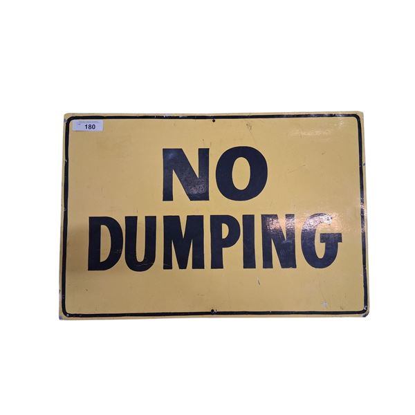Vintage metal sign on wood frame, NO DUMPING 26"x18" great for bathroom