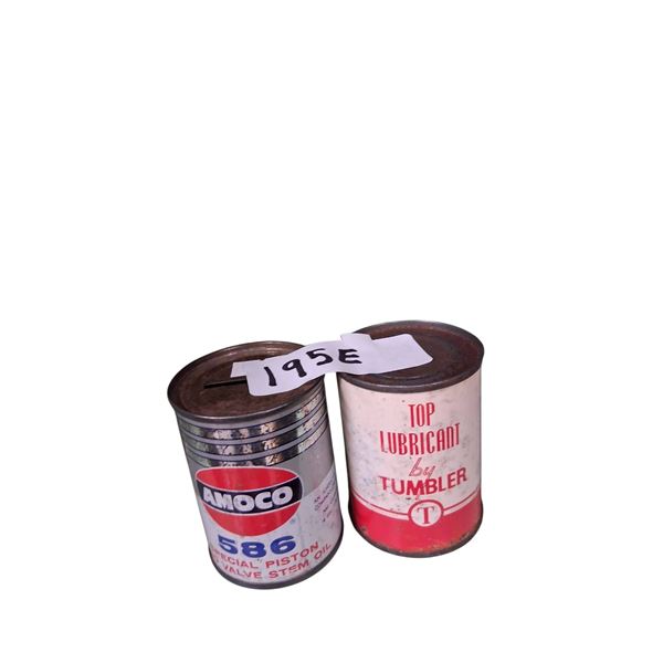 2 vintage oil tins 4 oz Tumbler & Amoco