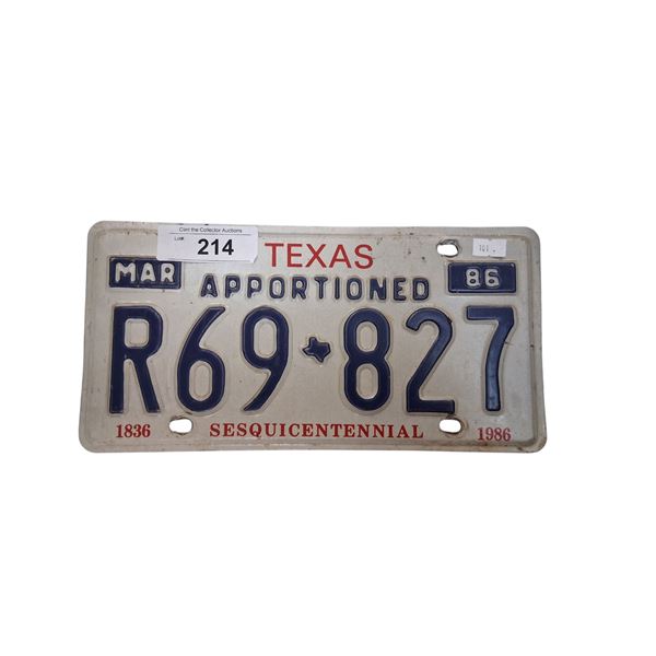 Vintage 1986 Texas Apportioned license plate