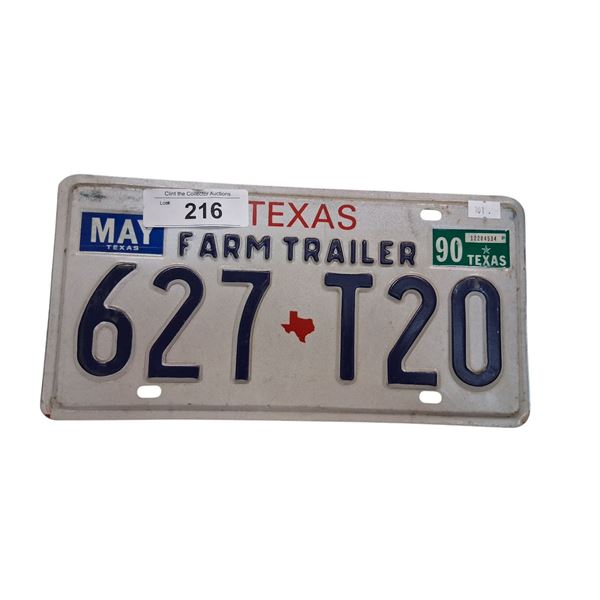 Vintage 1990 Texas farm trailer license plate