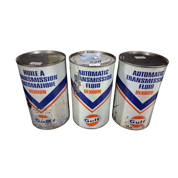3 1 litre Gulf oil cans all full