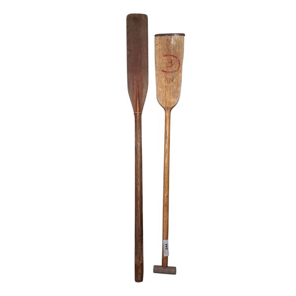2 vintage wooden paddles 56" & 49"