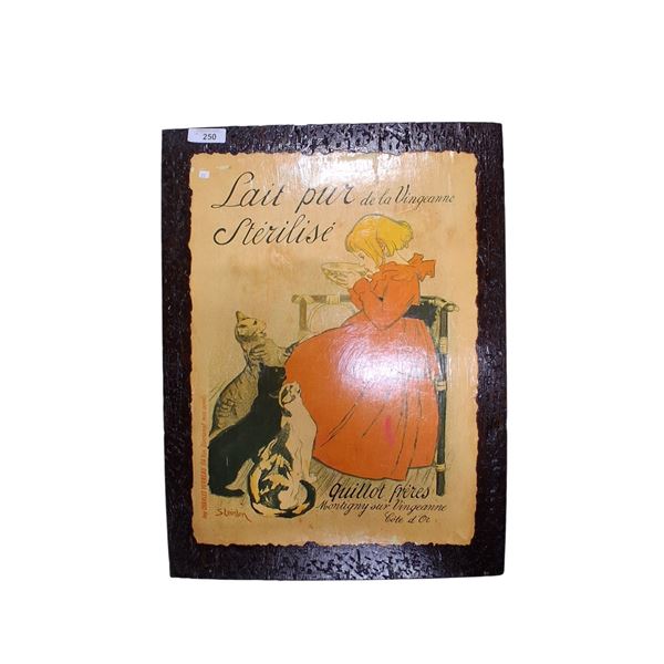 Vintage "Girl with cats" French wooden sign 32"x24"