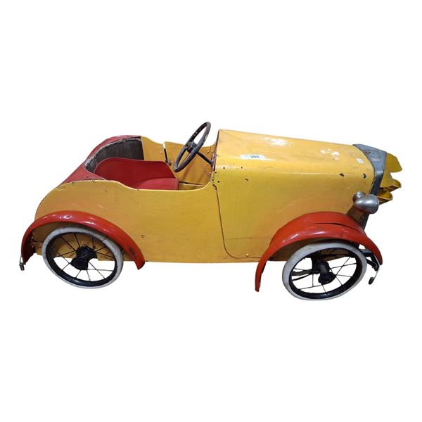 Hand built folk art pedal car, metal and wood 41"