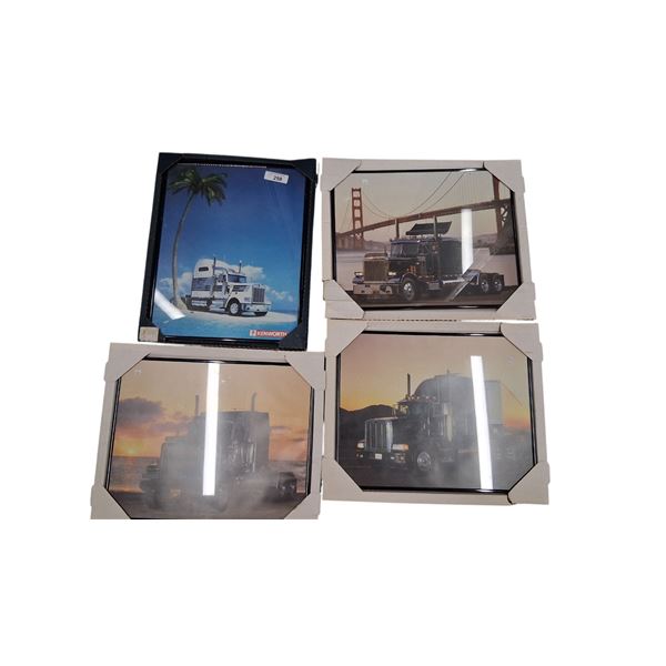 4 NOS 1980s framed semi truck pictures ea 20"x16"