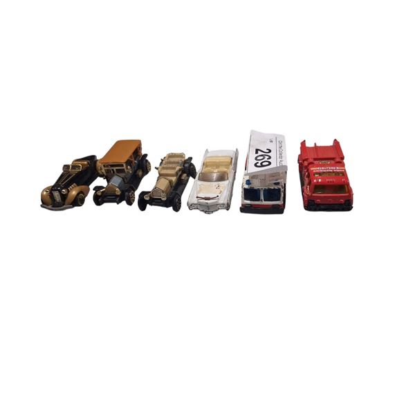 6 die cast vintage cars