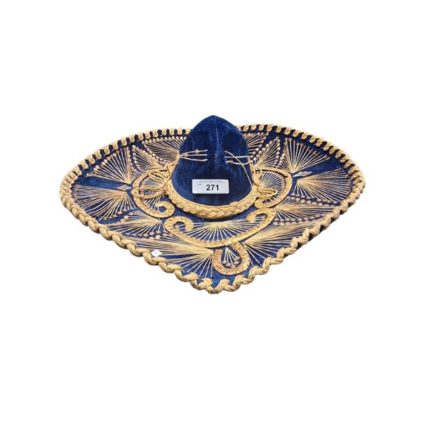 Vintage blue/gold sombrero made in Mexico