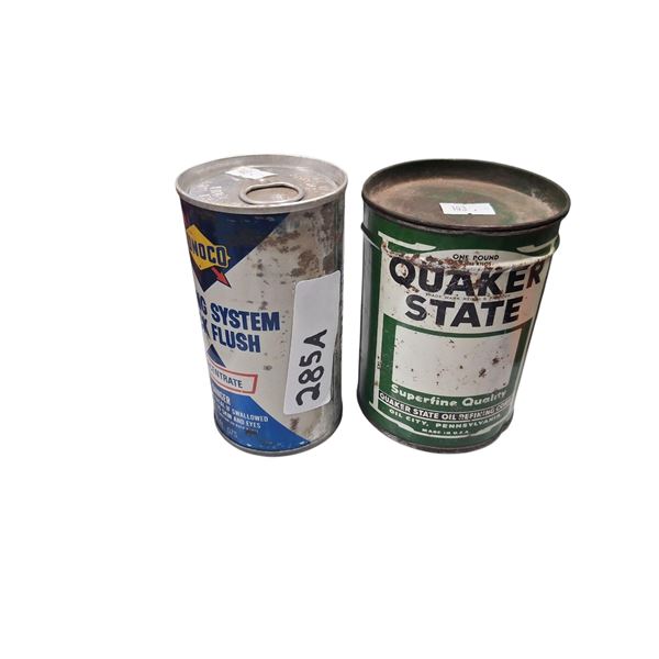 2 Vintage Oil cans, 12oz Sunoco and 1LB Quakerstate