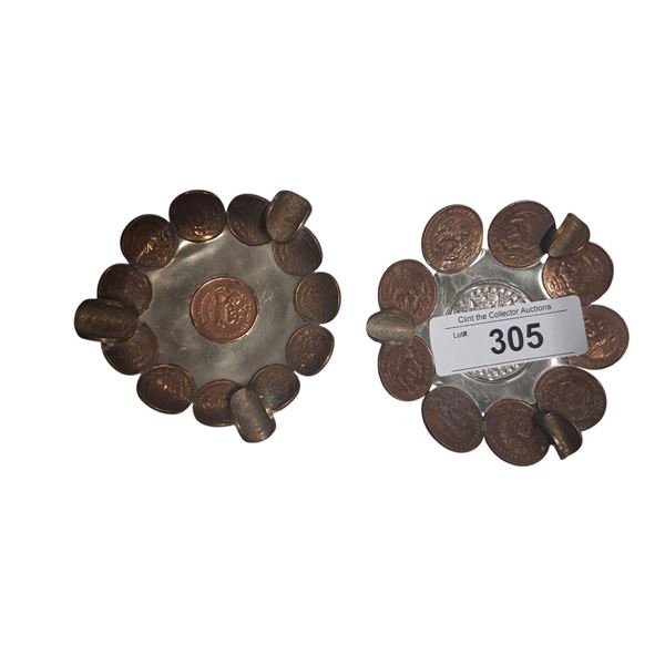 2 copper penny ashtrays (Mexican)