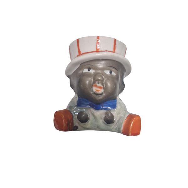 Vintage porcelain black Americana egg cup made in Japan 3"