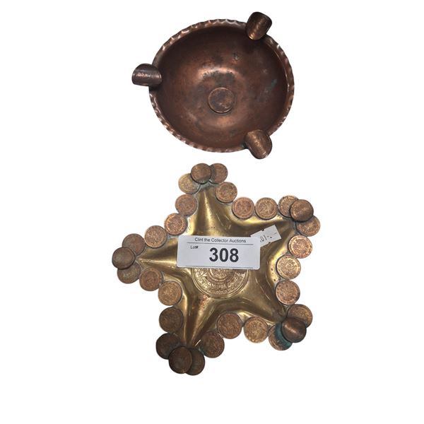 2 copper penny ashtrays (Mexican)
