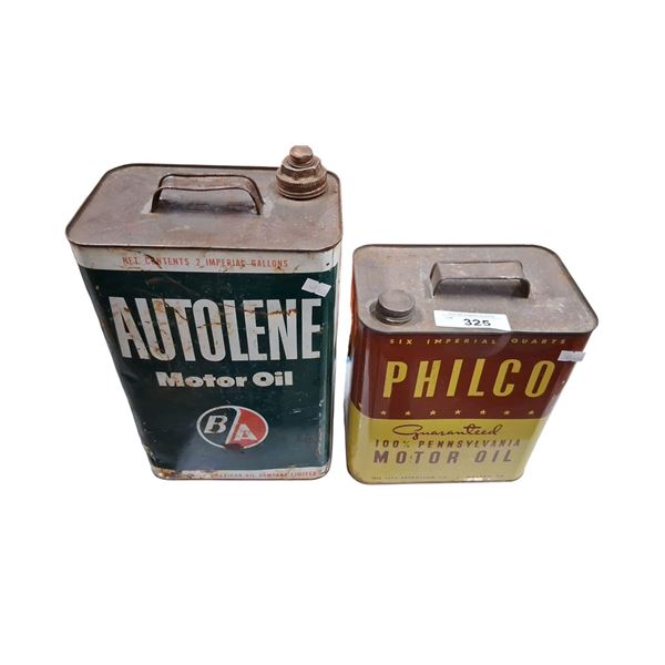2 vintage oil cans, Philco & B/A 1 & 2 gallons