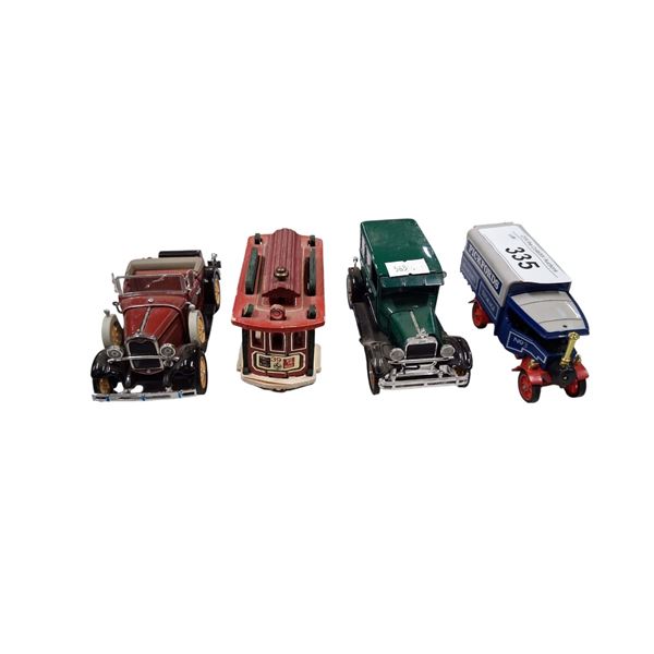 4 vintage die cast cars 6" ea