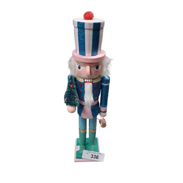 Large wood nutcracker, sparkling blue, 15.5" tall