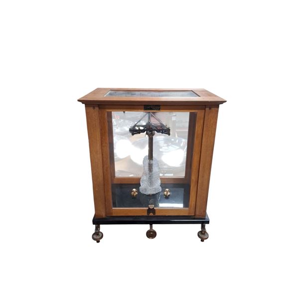 Vintage wood & glass Assayer's scale/instrument case 20"x16"x11"