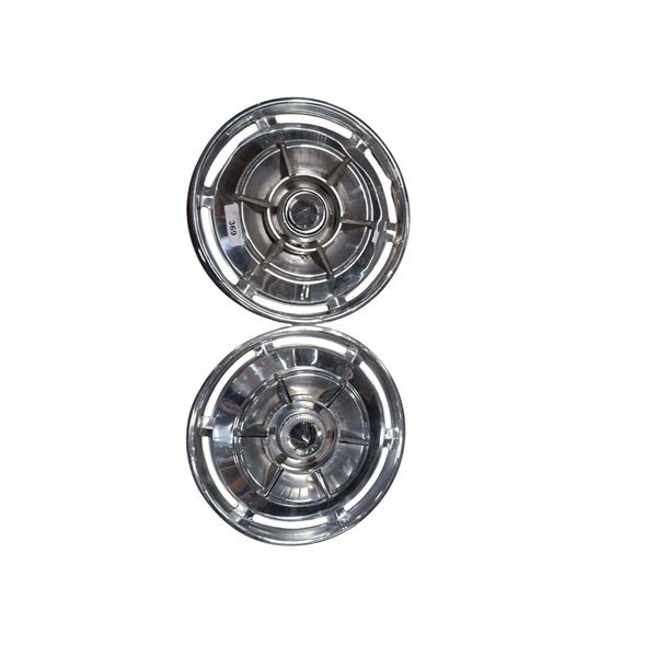 Pair of 60 Buick hubcaps, 1 missing small collar from center