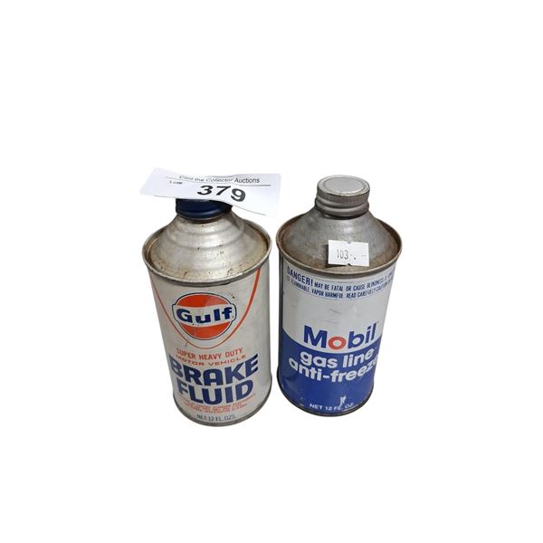 2 vintage oil cans 12 oz Gulf & Mobil