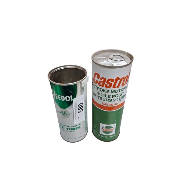 2 vintage oil cans 20 oz Castrol & Veedol