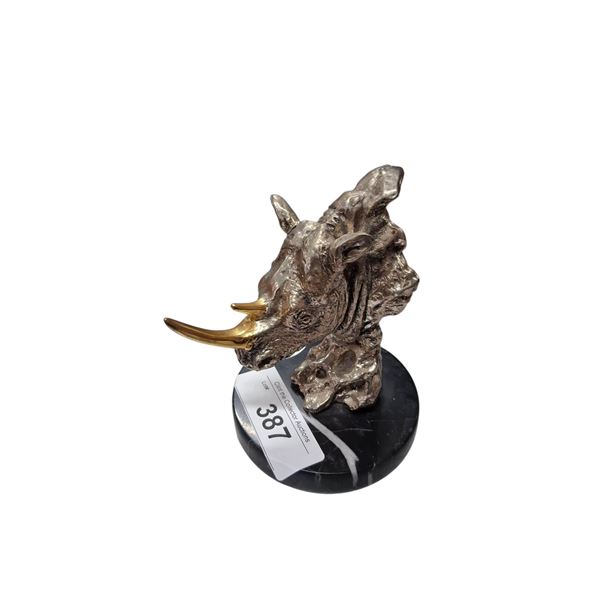 Rhino head "Gli Argenti" metal sculpture 5" tall