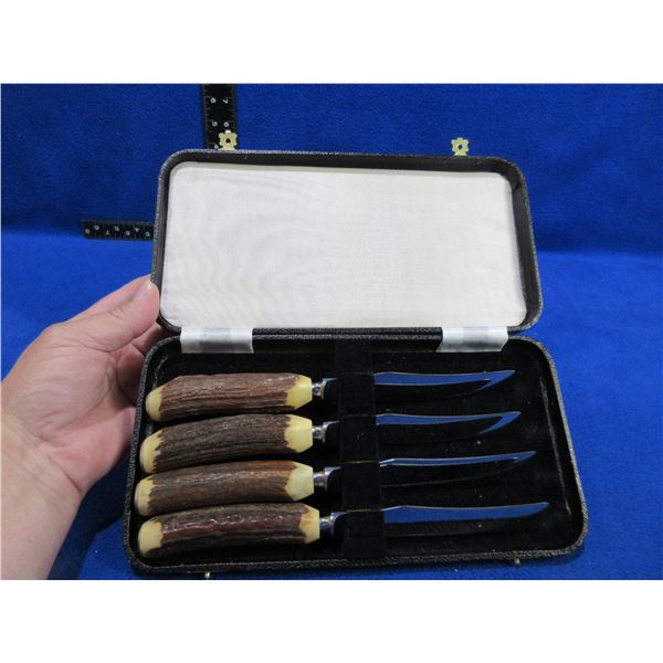 4 Steak Knife Set with Stag Handles & Case - Atkinson Bros Sheffield