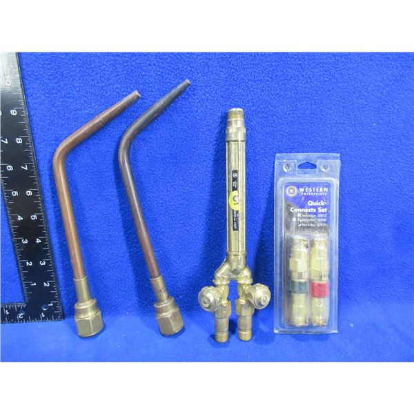 2 Oxy-Acetylene Heating Tips/Nozzles, Torch Handle & Quick Connects Set