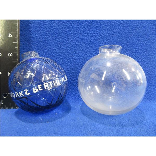 2 Antique Glass Target Balls - Blue and Clear