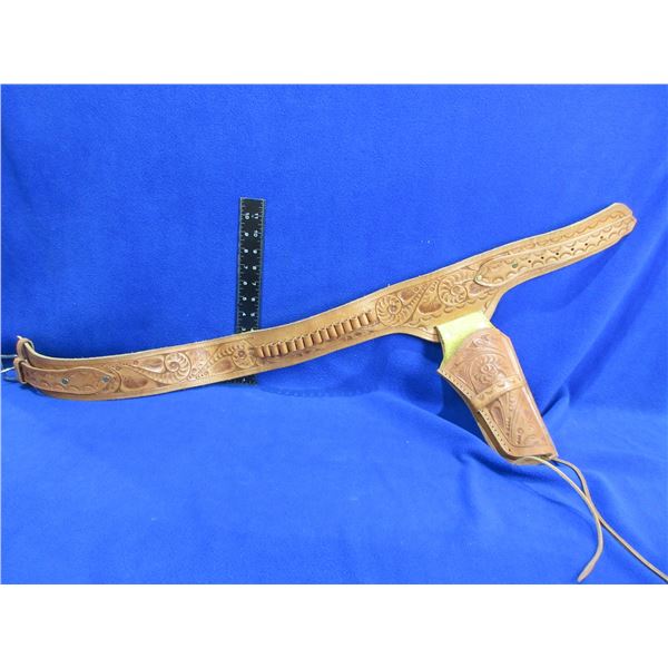 Tooled Leather 38 Cal. Cartridge Belt with Detachable Holster