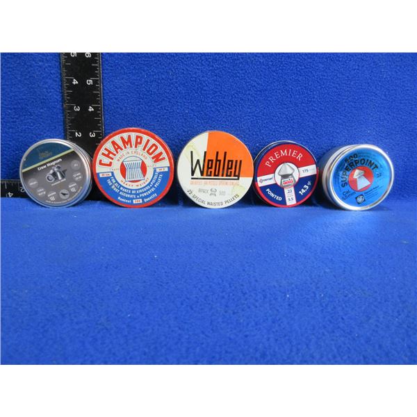 Lot of 5 Misc. Tins of 22 Cal. Pellets