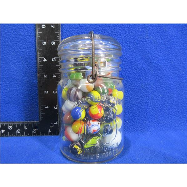 Vintage Glass Jar Full of Assorted Marbles