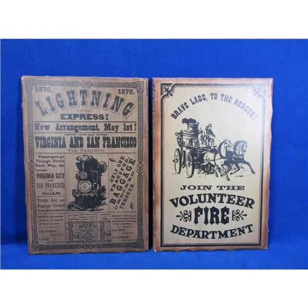 2 Wood Signs - Lightning Express and Volunteer Fire Department