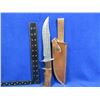 Image 1 : NEW - Fixed Blade Damascus Knife with Leather Sheath - 8" Blade