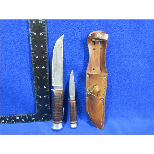 Ern Solingen Germany 2 Fixed Blade Knife Set w/ Leather Sheath