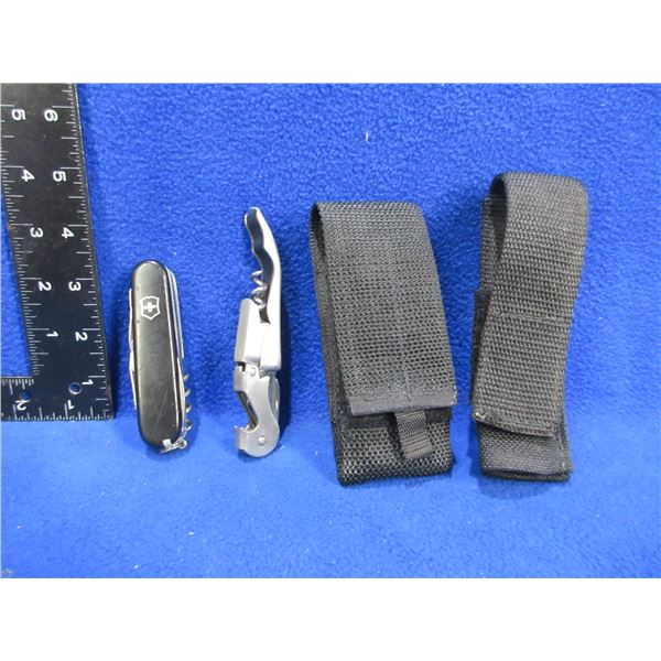 Swiss Army Knife, Corkscrew/Bottle Opener and 2 Sheaths