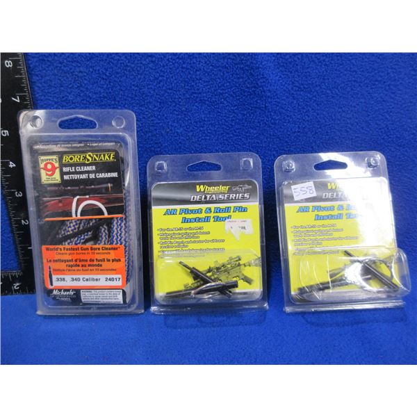 2 Wheeler AR Pivot & Roll Pin Install Tools & Hoppe's 338 Cal. Bore Snake