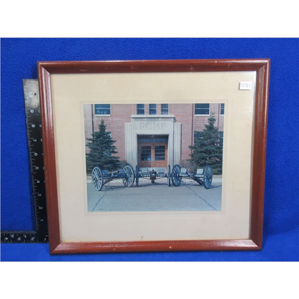 Framed Photograph - 1953 RCMP Station with 3 Cannons - 15" x 13"