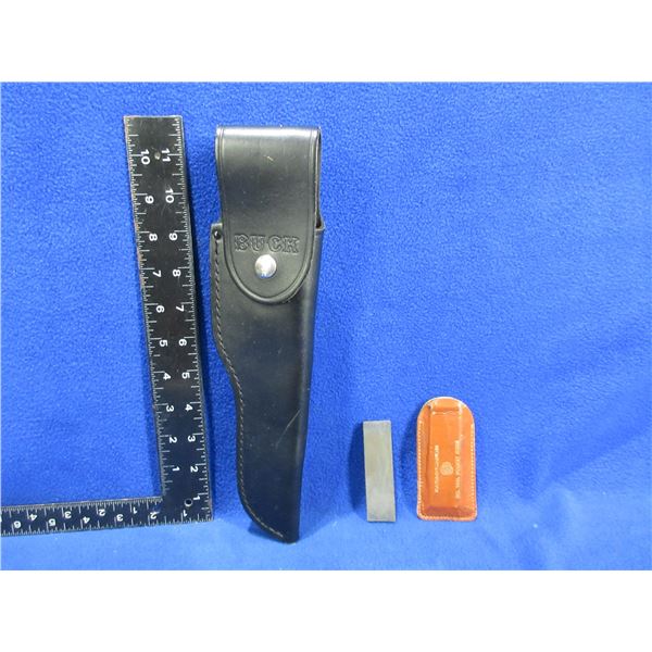 Buck 119 Leather Sheath & Carborundum No. 149L Pocket Hone