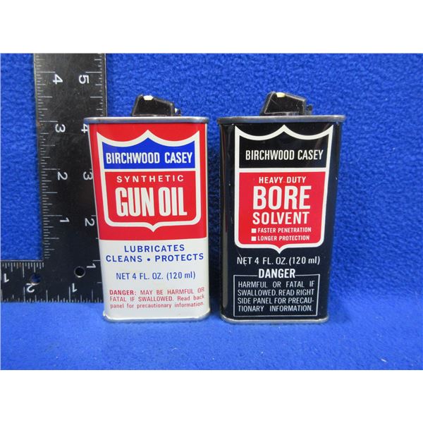 2 Vintage Birchwood Casey Tins - Gun Oil & Bore Solvent